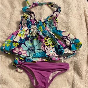 Floral Kids Swim Set - Purple and Blue